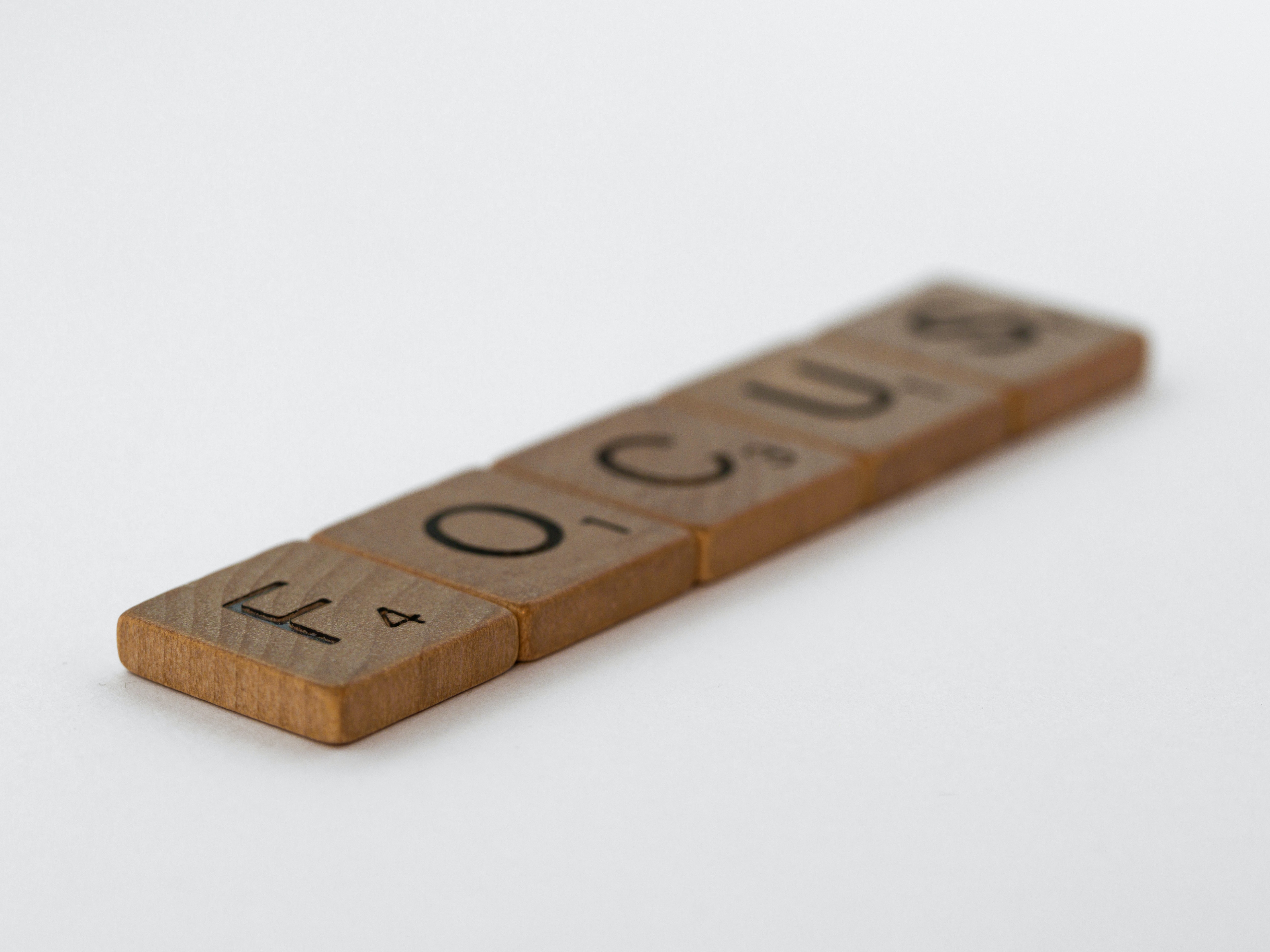 The word focus in scrabble letter blurred